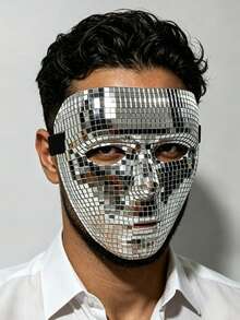 Disco Ball Mirror Mask For Men And Women, Shiny Reflective Mirror Ball Mask, Retro Disco Mosaic Glitter Mirror Mask, Costume Accessory For Party, Masquerade, Bar, DJ, Stage Performance, Adult Makeup Ball, Can Be Used As Desktop Glass Mirror Decoration Ornament - Multicolor - View 2