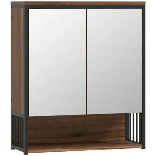 Wall-Mounted Bathroom Cabinet With Mirror, Made Of MDF And Particleboard, Brown - 棕色 - 查看 1