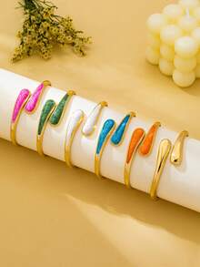 1pc Fashion Exaggerated Metal Enamel Geometric Water Drop Shape Round Bracelet Suitable For Women's Daily And Party Wear - Geometry - View 2