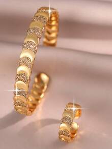 2pcs/Set Perhiasan Gelang & Cincin Zirkonia Kubik Motif Bulan yang Indah, Gelang Pesona Modis untuk Pertunangan, Pernikahan, Pesta, Pemakaian Sehari-hari, Festival Musik - Yellow Gold - View 6