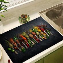 1 buah, Dekorasi Rumah, Alas Pengeringan Piring Bermotif Bumbu, Alas Penyerap Mesin Kopi, Alas Pengeringan Wastafel, Alas Penyerap Gelas, Perlengkapan Dapur, Perlengkapan Kamar Mandi, Dekorasi Meja Dapur - MultiWarna - View 9