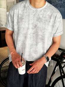 男士T恤，扎染复古短袖圆领，亲肤面料，垂坠廓形，美式复古高街休闲街头风，适合夏季日常穿着 - 白色 - 查看 4