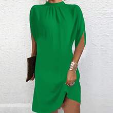 Nuevo vestido de moda femenina europea y americana de cuello redondo, corte holgado y manga de murciélago. - Beis - Ver 6