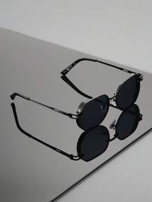 Men's Classic Square Sunglasses, Minimalist Metal Temple UV Protection Glasses, Suitable For Street Style - Multicolor - View 7