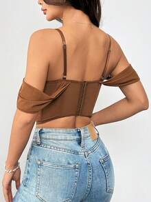 RAHQ Sheer Floral Lace Bustier, Y2K Hot Weather Crop Top For Urban Daily OOTD - Brown - View 6