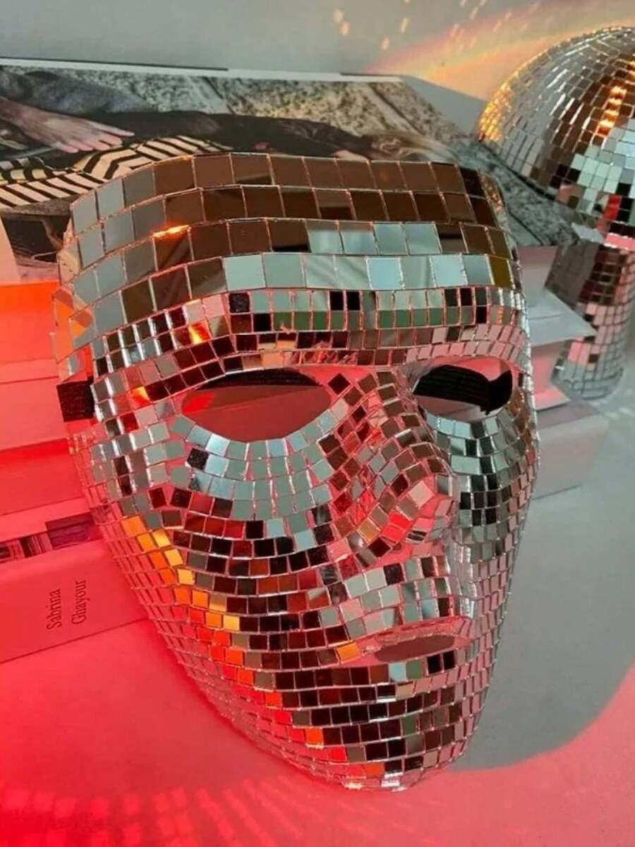 Disco Ball Mirror Mask For Men And Women, Shiny Reflective Mirror Ball Mask, Retro Disco Mosaic Glitter Mirror Mask, Costume Accessory For Party, Masquerade, Bar, DJ, Stage Performance, Adult Makeup Ball, Can Be Used As Desktop Glass Mirror Decoration Ornament - Multicolor - View 1