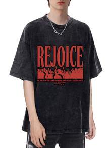 Camiseta Lavada para Hombre con Estampado de Letras 'No Thanksgiving', Estilo Casual, Elástica, Vintage, para la Calle - Negro - Ver 1