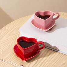 1 Set 120ml/4oz Cute Heart-Shaped Espresso Cup With Tray, Ceramic Coffee Cup Set, Suitable For Double Espresso, Macchiato, Long Black, Espresso, Romantic Gift For Valentine's Day, Anniversary, Wedding, Birthday - Multicolor - View 11