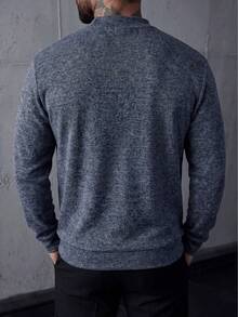 Men's New Fashion Mixed Yarn Knit Half-High Neck Long Sleeve Base Layer Top, Drop Shoulder Pullover For Daily Wear - Dark Grey - View 2