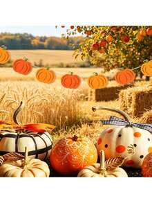 1pc Halloween Felt Pumpkin Banner, Pumpkin Fireplace Ceiling Hanging Garland, Thanksgiving Double Layer Pumpkin Garland, Halloween Decoration Bunting, Party Backdrop Props, Holiday Decoration Banner - Multiple Styles - View 4
