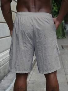 Pantalones cortos casuales de verano para hombre de color liso con bolsillos - Gris Claro - Ver 4