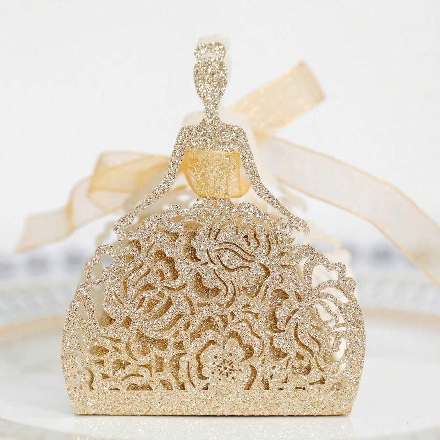 精緻玫瑰金亮片紙禮品盒,婚禮派對伴手禮盒,DIY可愛節日小盒子,適用於訂婚、週年紀念、新娘禮物裝飾 - A - 查看 1