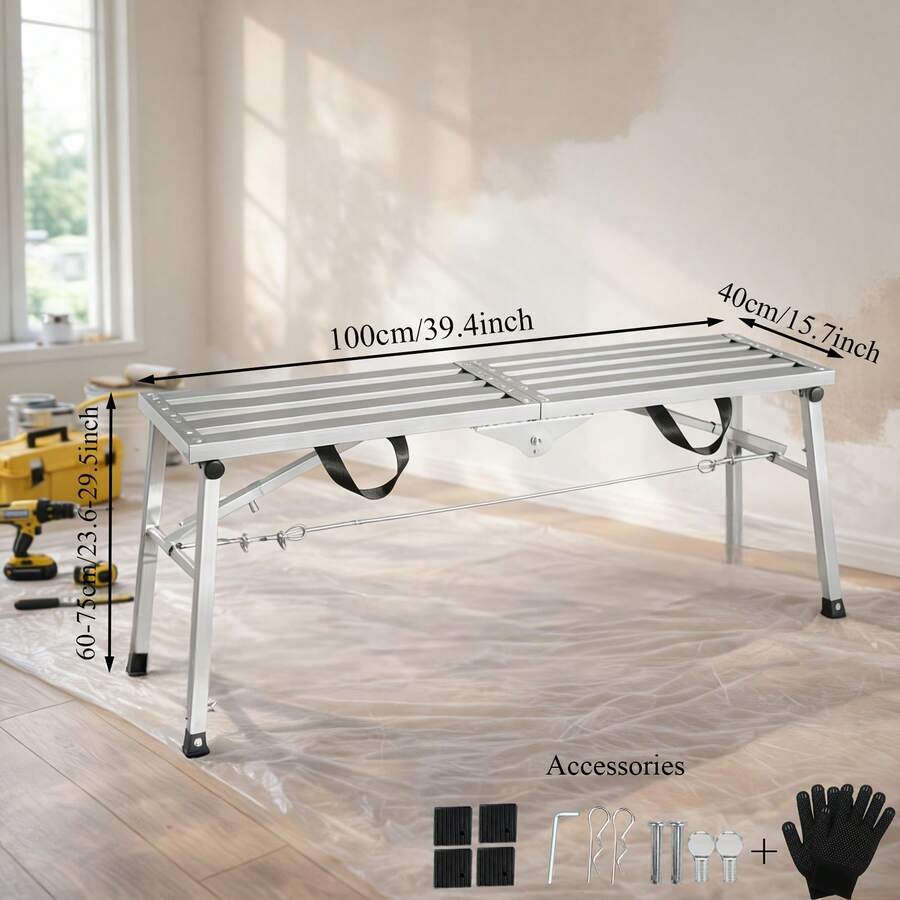 Adjustable Folding Scaffolding, Portable Steel Ladder, Stable And Portable Wall Stool, With A Load Capacity Of 850 Pounds, Suitable For Home Decoration, RV Cleaning, Painting, Car Washing And Decoration Free Gloves Included - 39.4" Single Support - View 1