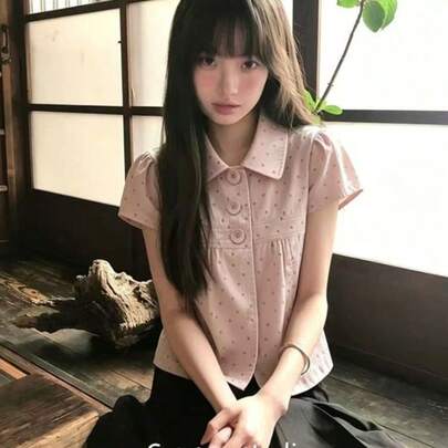 ストライプ シャツ 調節可能 腰をすぼめる バブルスリーブ Tシャツ 半袖 せっけいかんかく 上着の夏