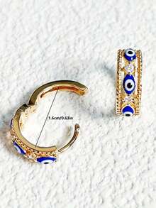 6pcs/Set European & American Niche Vintage Style Gold-Plated Water Drop Zirconia Metal Bead Evil Eye Multi-Style Combination Earrings For Women Music Festival Party Street Fashion - Multicolor - View 6