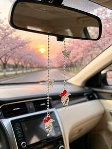 1pc Fairy Style Flash Diamond Butterfly Mosaic Car Ornaments Pink Diamond Bead Chain Car Rearview Mirror High Sense Decoration - Butterfly Flowers - View 13