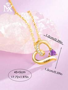 1 Kalung Liontin Batu Kelahiran Berbentuk Hati dengan Batu Zirkonia Kubik yang Dipersonalisasi dan Disesuaikan, Hadiah Kejutan Kreatif, Sempurna untuk Diberikan kepada Kekasih, Teman, dan Keluarga. - Yellow Gold - View 5