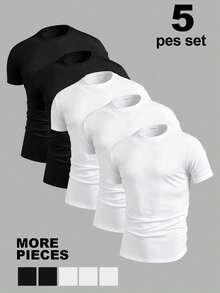 NEOREFINED Men's Casual Solid Color Round Neck Short Sleeve T-Shirt For Summer - 酒紅色 - 查看 1