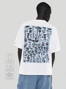 FORM&CHAOS Men's Summer Loose Fit T-Shirt With Street Style Mushroom Pattern Print - White - View 1