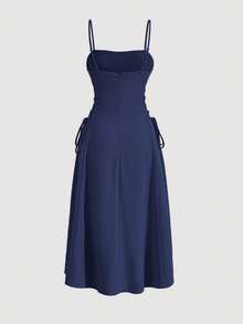 MOD Long Red Evening Dress With Pleats At The Bust And Lacing At The Sides, Summer Dresses For Women - Hitam dan kuning - View 1