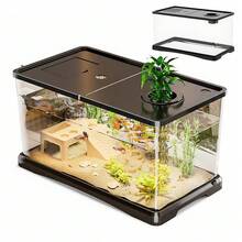 Acuario de escritorio pequeño de acrílico transparente con tapa de plantas, tanque de acuario mini de autocirculación para Betta y peces dorados, acuario de paisaje de sobremesa para decoración del hogar y oficina - Ver 2