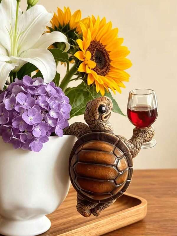 1pc Tipsy Turtle Holding Wine Glass Resin Figurine, Quirky Funny Ins Style Animal Craft, Suitable For Living Room, Bedroom, Office Desk, Healing Cute Atmosphere, Versatile Home Decor, Perfect Niche Creative Birthday Gift For Best Friends And Friends