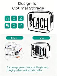 PVC防水透明防曬化妝包，印有彩色「BEACH」字母圖案，海灘主題收納袋，大容量透明旅行盥洗包，適合度假、浴室、宿舍、夏季海灘、游泳與旅行。獨特生日禮物、旅行紀念品、教師節禮物、開學必備 - 彩色 - 查看 10