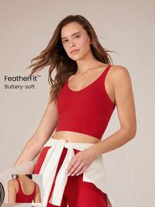 GLOWMODE FeatherFit™ Short Tank Top With U-Back, For Low-Impact Activities Like Yoga And Everyday Wear In Autumn And Winter - Fiery Red - View 1