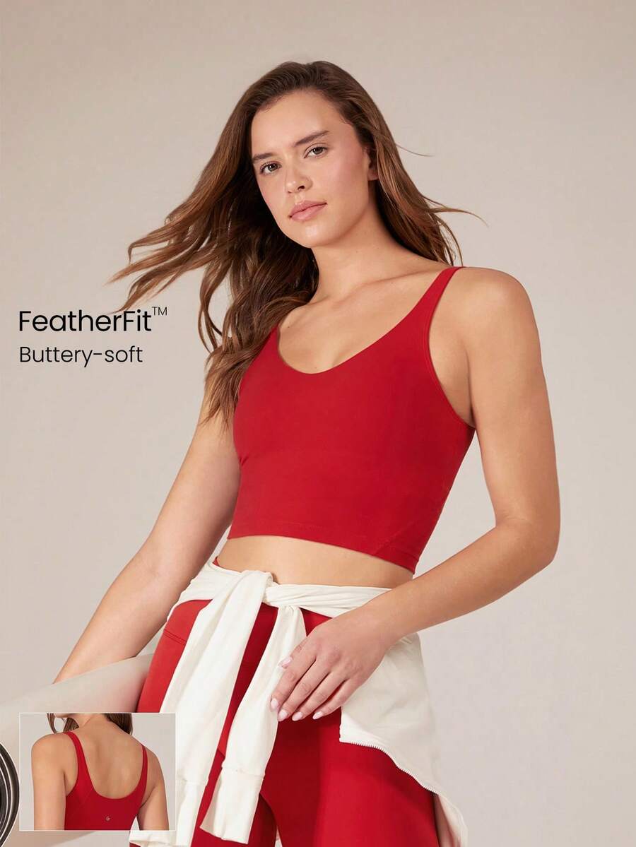 GLOWMODE FeatherFit™ Short Tank Top With U-Back, For Low-Impact Activities Like Yoga And Everyday Wear In Autumn And Winter - Fiery Red - View 1