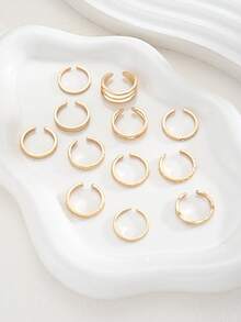 12pcs Simple Fashion Metal Geometric Toe Ring Set, Foot Jewelry For Women, Summer Beach Vacation, Date, Gift, Daily Casual, Party Matching - Golden - View 3