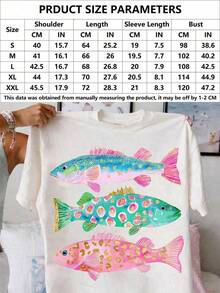 Preppy Cute Glitter Leopard Pattern Fish Graphic Tee, Y2K Aesthetic Coastal Fishing Harajuku T-Shirt For  Girls, Summer Relaxed Fit Clothes - 白色 - 查看 10