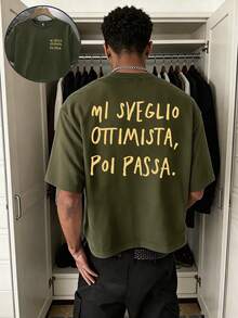 Amore Pasta & Wine 設計男款修身 T 恤，適合度假旅行、海灘、日常聚會 - 軍綠色 - 查看 3