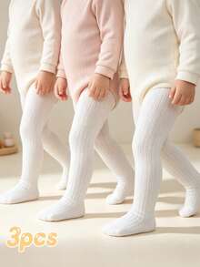 3件組嬰幼兒兒童簡約純色直條紋緊身內搭褲,經典百搭風格,適合男孩女孩日常穿著 - 彩色 - 查看 10