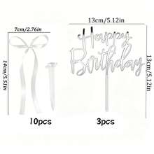 13件組黑色蝴蝶結蛋糕裝飾套組,附「Happy Birthday」壓克力插牌,優雅生日蛋糕裝飾用 Coquette 絲帶蝴蝶結 - 彩色 - 查看 12