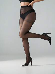 A Pair Of Black Minimalist Transparent Silk Stockings For Ladies, Suitable For Casual Commuting And Versatile As A Base Pant For Workouts. - Black - View 4