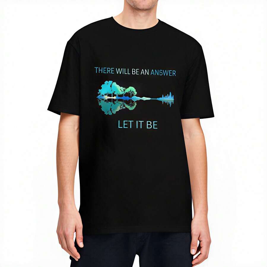 T-shirts pour hommes "Il y aura une réponse, que ce soit", en pur coton, tenue de plage, t-shirt à manches courtes col rond imprimé, original - Noir - Voir 1