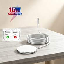 15W 磁吸無線充電器，相容於 Phone 17 Pro Max/17 Pro/17 Air/17/16/15/14/13/12/11/XS/XR/8/7/6 系列手機，Type-C 轉 15W 磁吸充電線充電器，高效快充適配器，即插即用快速充電充電墊 - 白色 - 查看 1