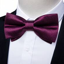 5Pcs Purple Men Accessory Set, Bow Tie Pocket Square Cufflinks Brooch Detachable Ring,Random Cufflink Patterns,Accessories For Wedding - Purple - View 3