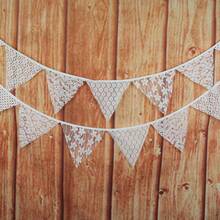 White Floral Lace Garland, Lace Triangle Bunting Banner, 1 Piece With 12 Flags, Bohemian Vintage White Floral Fabric Triangle Lace Flag Garland, Suitable For Wedding, Bridal Shower, Valentine's Day, Birthday Party, Garden Tea Party Decoration - View 11