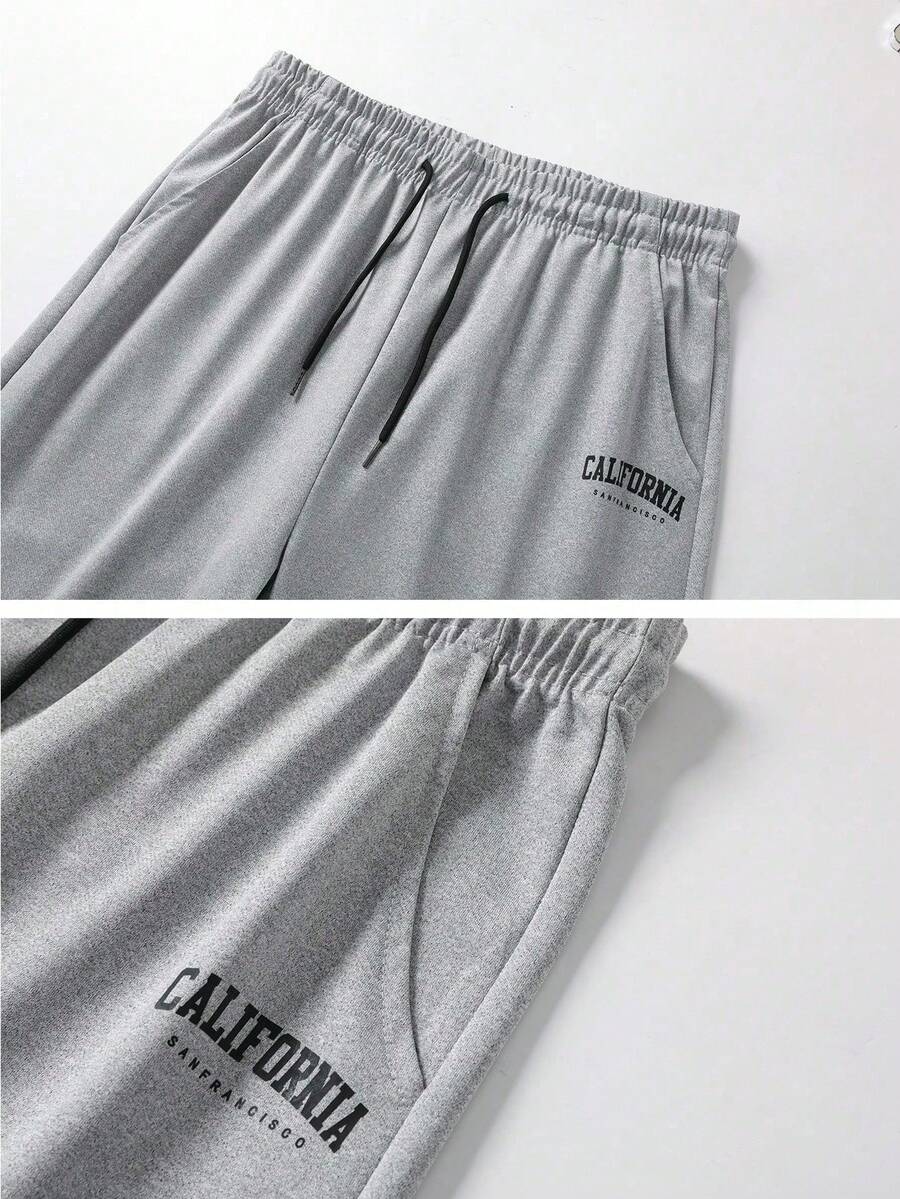 Pantalones de chándal ligeros y sueltos con cordón elástico para hombres, estampado con letras de moda - gris plomo - Ver 1