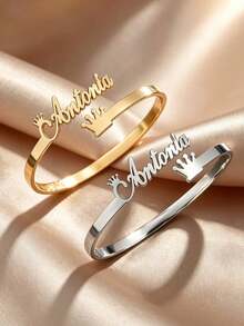 1pc Metal Style Bracelet, Customizable Personalized Name, Stainless Steel Material, Multiple Styles Available, Comes With Gift Box, Suitable For Daily Wear, Valentine's Day, Mother's Day, Anniversary And Other Occasions - Metal Bracelet - View 17