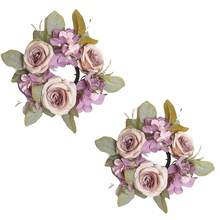 1pc/2pcs Wedding Candle Holder Garland Artificial Rose Candle Ring Wedding Table Decor Silk Candle Home Centerpiece Party Decoration Gift Birthday Graduation - View 10