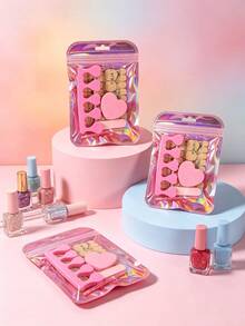 YBJK Kit Persiapan Kuku 5-in-1: Lem Jelly, Buffer Pink, Kikir Kuku, Pemisah Jari Kaki & Stik Kutikula, Set Manikur DIY Portabel untuk Kuku Tempel. - Berwarna merah muda - View 2