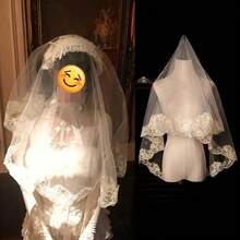 1pc Double Layer Lace Trim Short Bridal Veil, Suitable For Wedding, Bridal Photography And Bachelorette Party - Multicolor - View 3