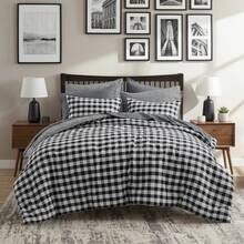 Summer Vacation 4/5/6/9 Pieces Bed-In-A-Bag Comforter Set 4 , Colorful Plaid Ruched Design With Decorative Pillows, Soft Microfiber Bedding Sets For All Seasons, Back-To-School Dorm Essentials, Christmas Thanks Giving Ideal Gifts - Black - 6/9pcs - View 2