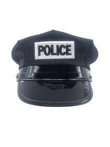 Black Police Hat Octagonal Uniform Cap Cosplay Costume Accessory Role Play Adult Hat,Halloween - Black - View 1