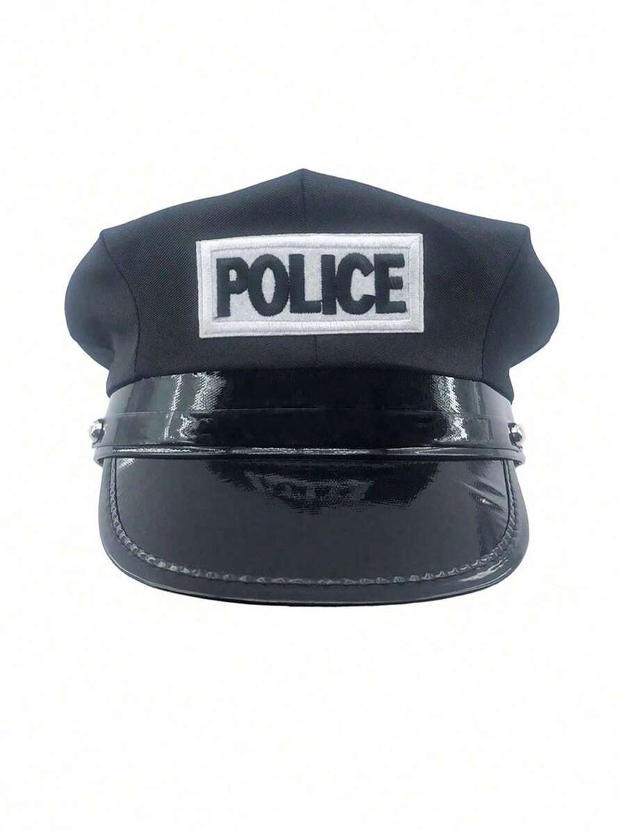 Black Police Hat Octagonal Uniform Cap Cosplay Costume Accessory Role Play Adult Hat,Halloween - Black - View 1