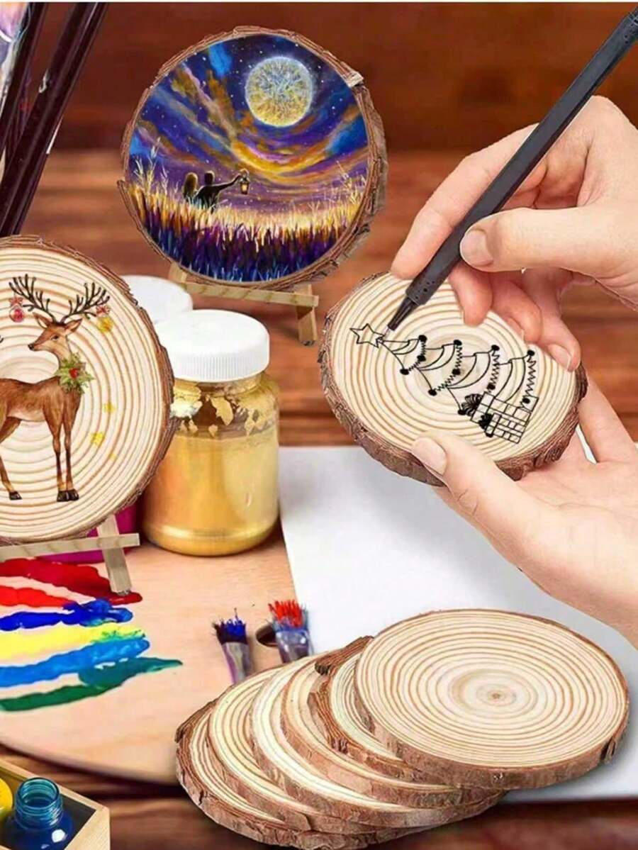 4pcs Natural Wood Slices, Suitable For Table Centerpiece Decoration And Crafting - Perfect For Painting, DIY Projects, Wedding Decor, Christmas Decor, Room Decor, Bedroom Decor, Home Decor - Multicolor - View 1