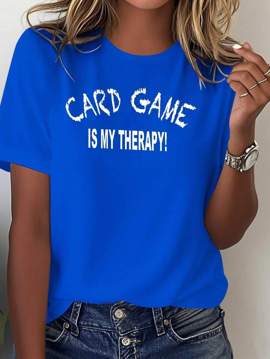 Women's Pura Top Ideal For Card Game Nights - Comfortable Clothing With Card Theme Print, Machine Washable, Pura Top For Game Nights And Casual Looks (All Year Round Wear) - 藍色 - 查看 1
