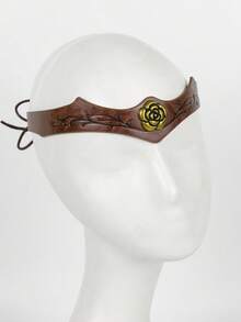 1 pieza Diadema de cuero PU vintage con grabado de hoja y decoración de rosa dorada, tiara de cosplay de elfo medieval renacentista, accesorio de Halloween - A - Ver 6
